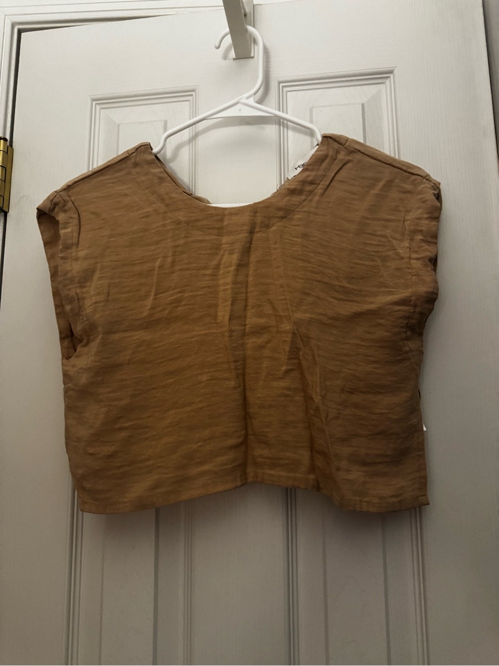Cropped Boxy Top in Camel with Button Back
